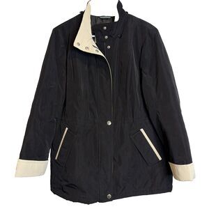 Nautica Coat Sz LP Women’s Black Ivory Polyester Zip Snap Jacket Missing Hood